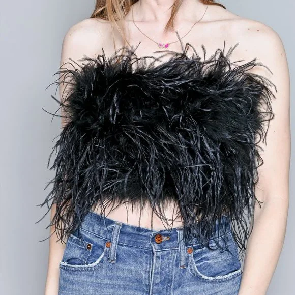 LAMARQUE Zaina Black Feather Bustier Top NWT - Picture 2 of 7